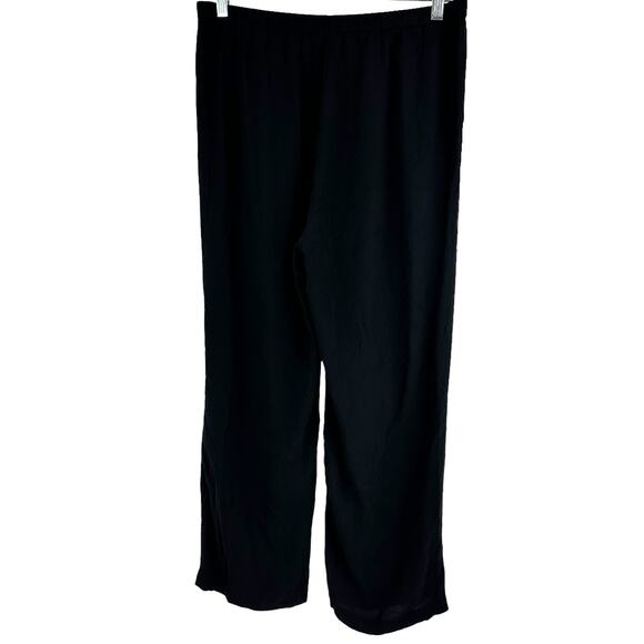 Eileen Fisher NWOT 100% Silk Straight Leg Ankle Pants Black Size M Elastic Waist - Picture 2 of 7